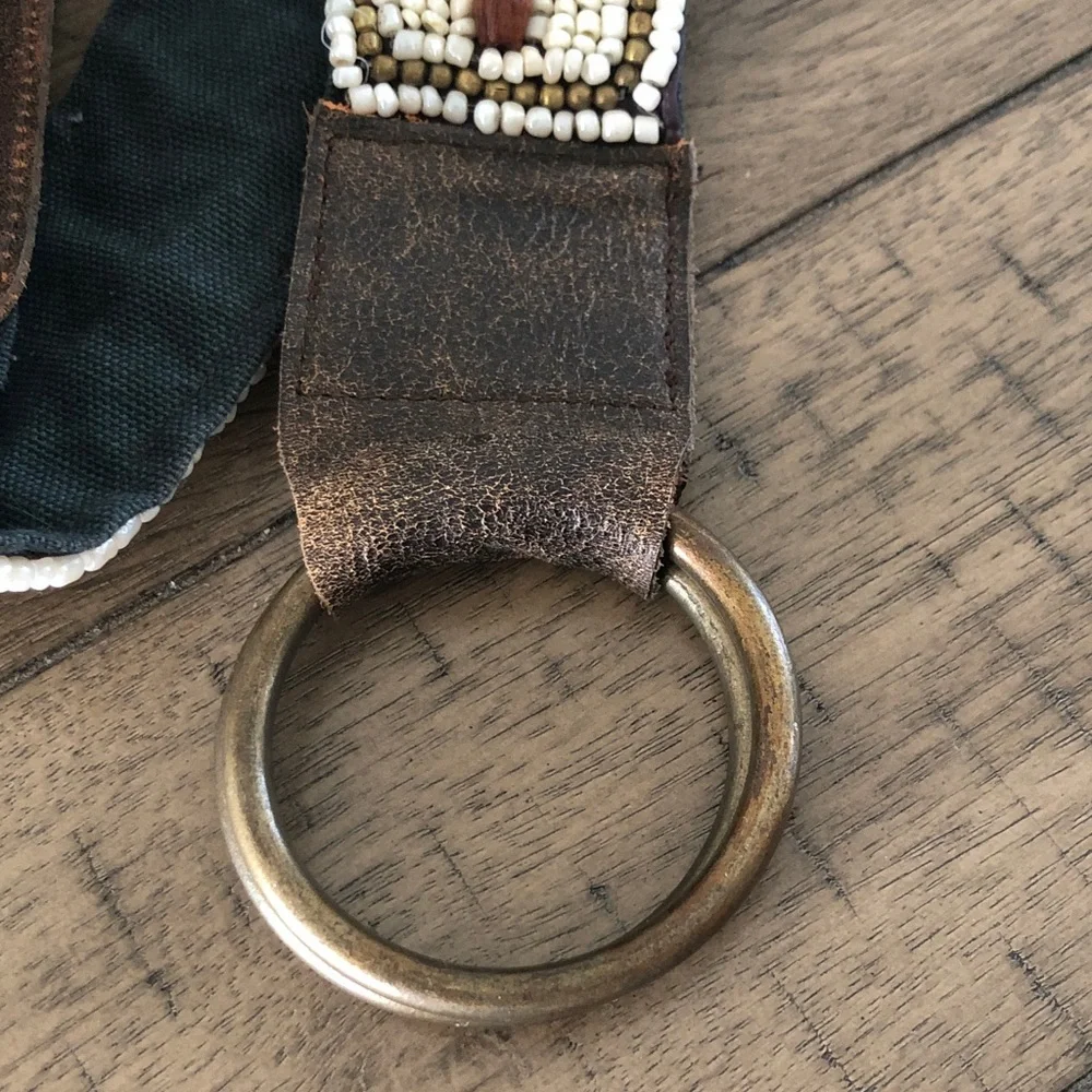 Old Navy beaded western boho Brown Leather Trim belt Festival Hippie